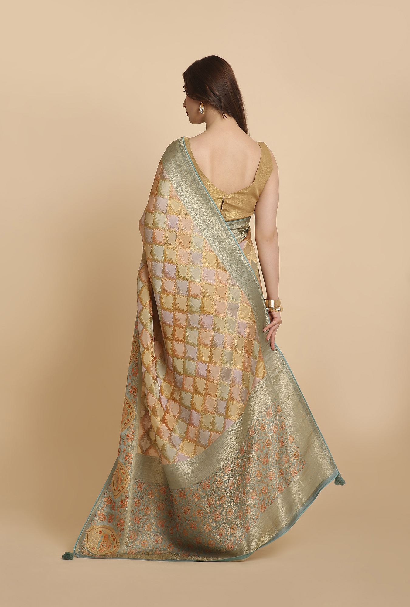 Cream multi fancy Rankat crape saree