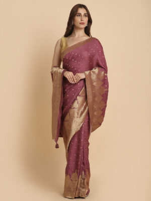 Onion pink Mashru silk saree