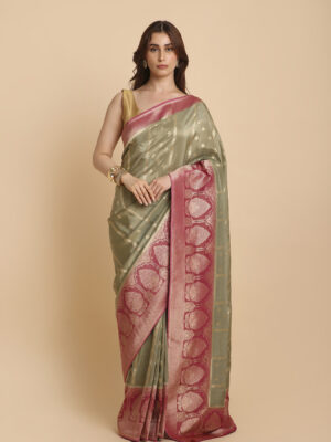 Greenish grey fancy tissu saree