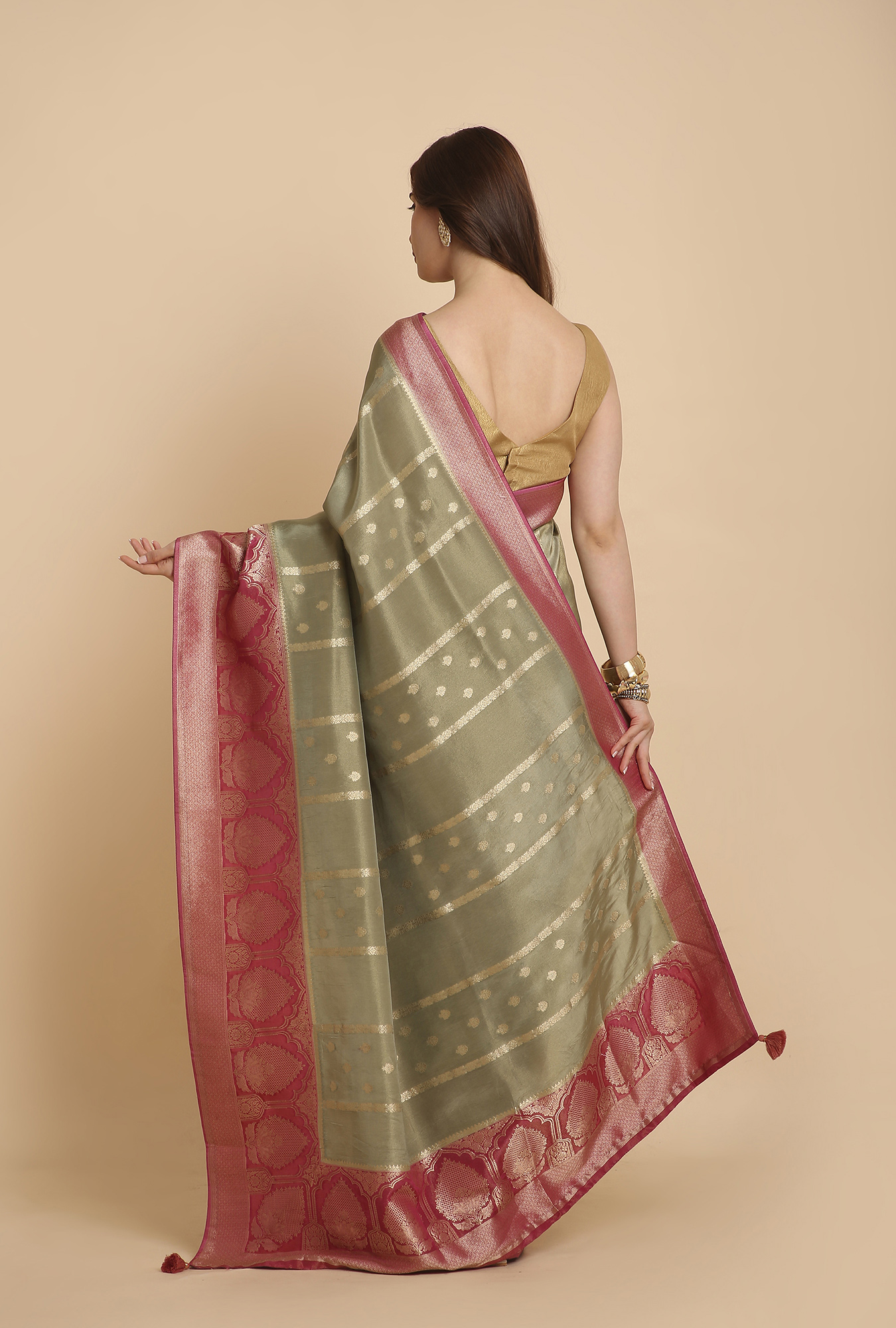 Greenish grey fancy tissu saree
