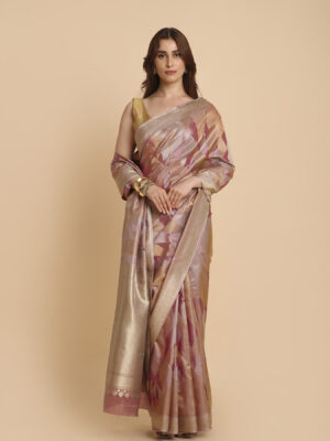Pinkish golden Kanjivaram tissue saree