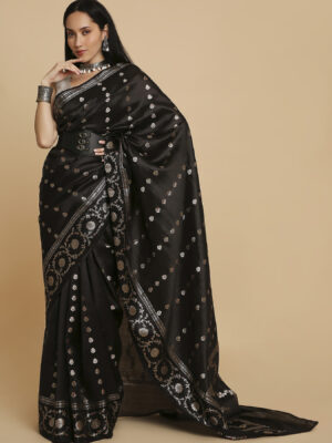Black Chiniya Silk Saree