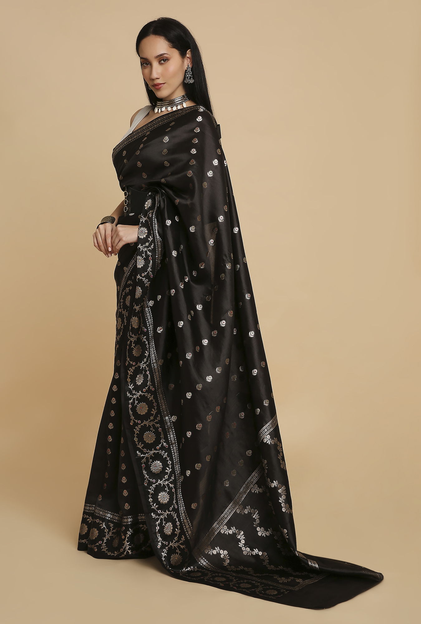 Black Chiniya Silk Saree