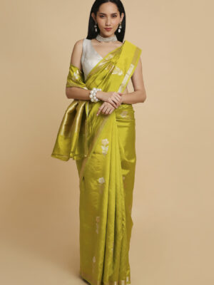 Parrot Green Puna Silk Saree