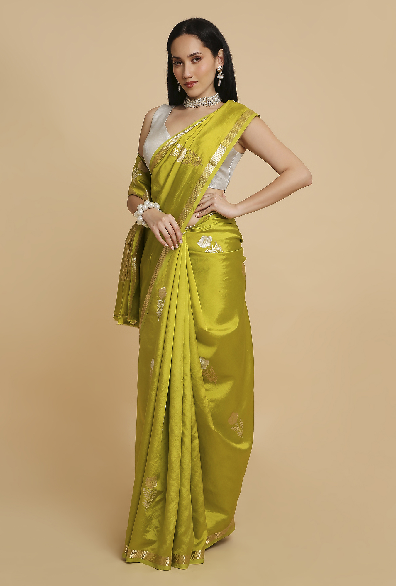 Parrot Green Puna Silk Saree