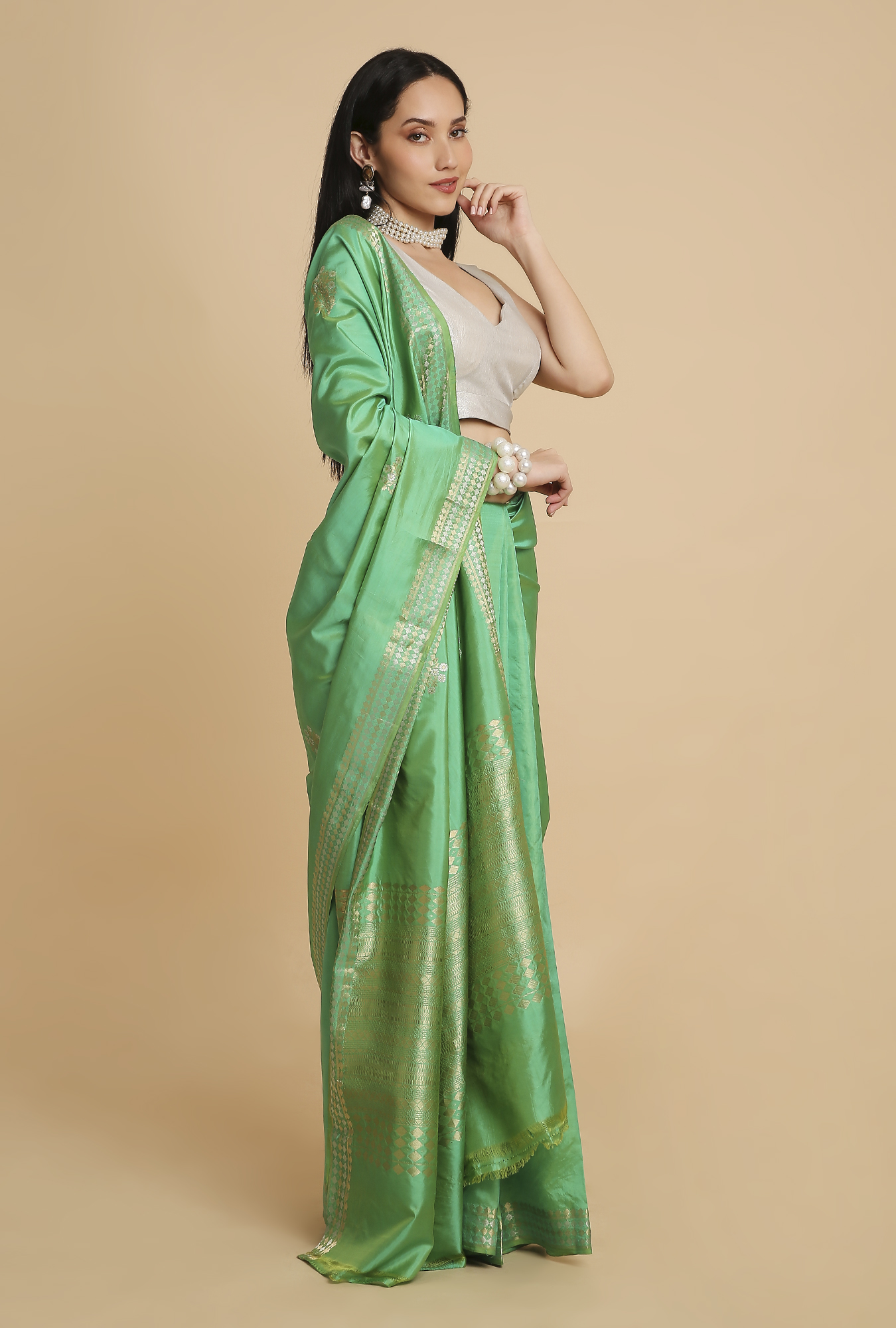 Gentle Green Puna Silk Saree