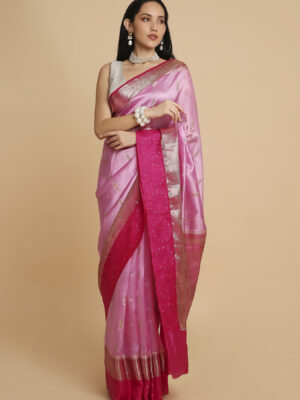 Baby Pink With Dark Pink Border Chiniya Silk Saree