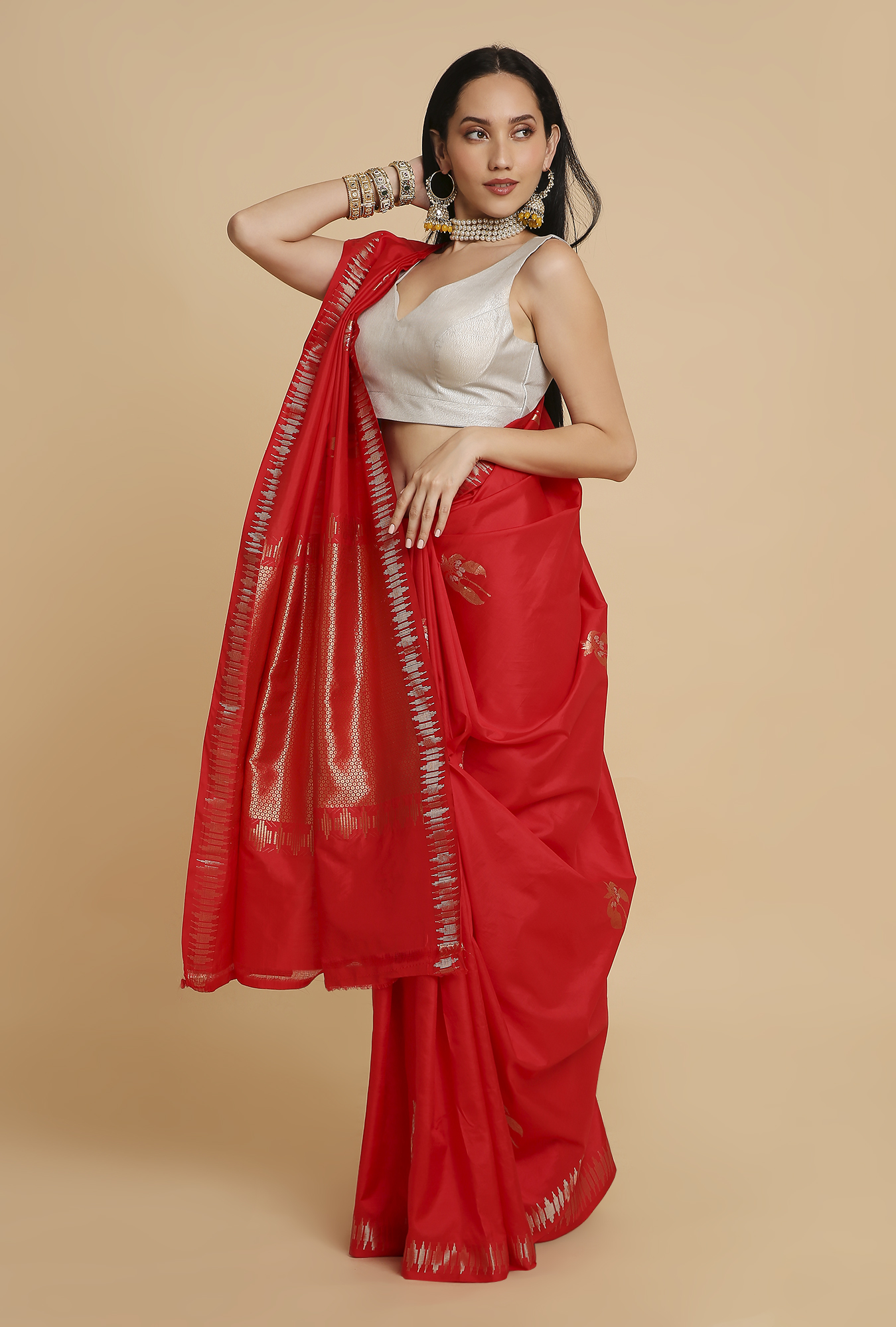 Red Puna Silk Saree