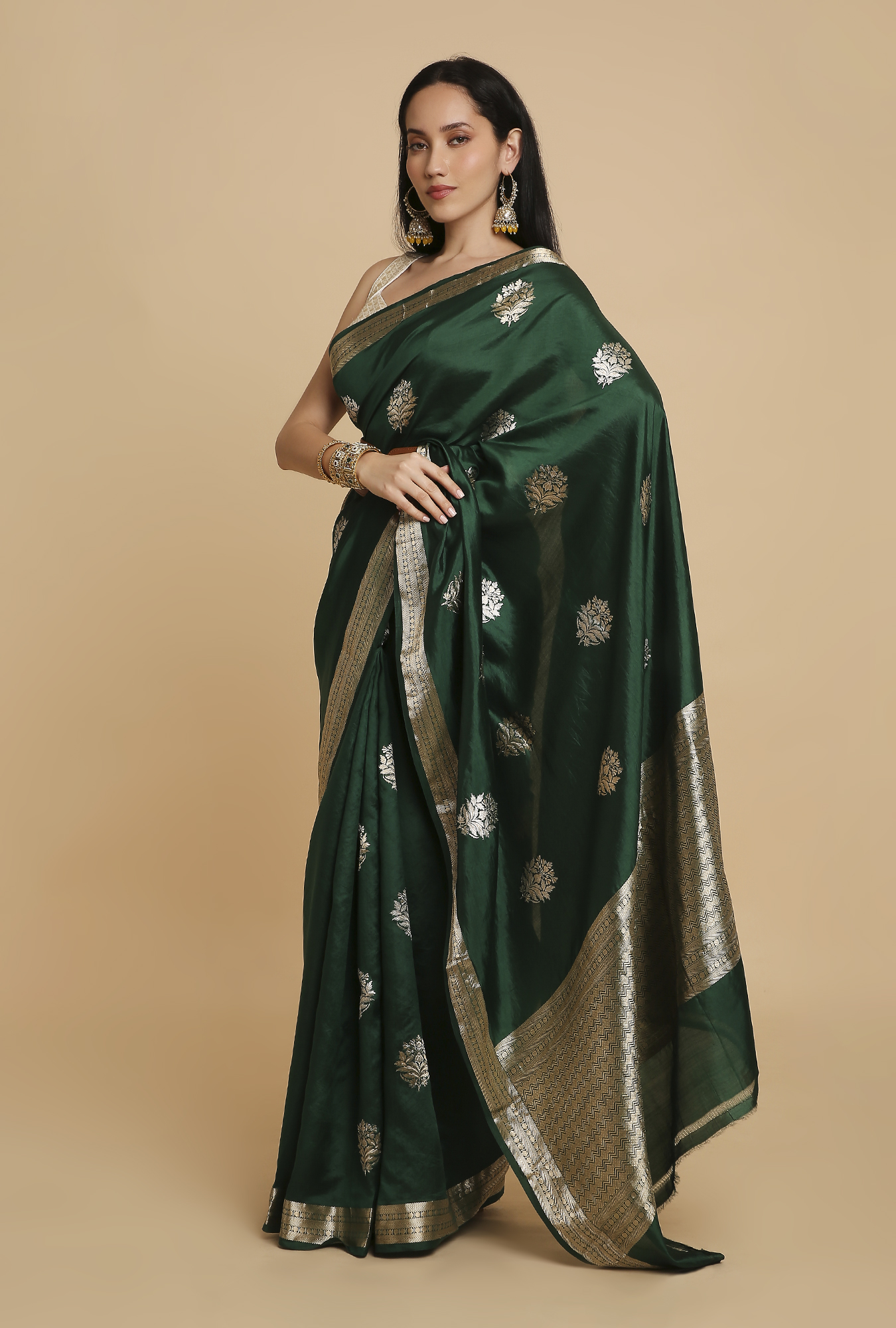 Bottle Green Puna Silk Saree