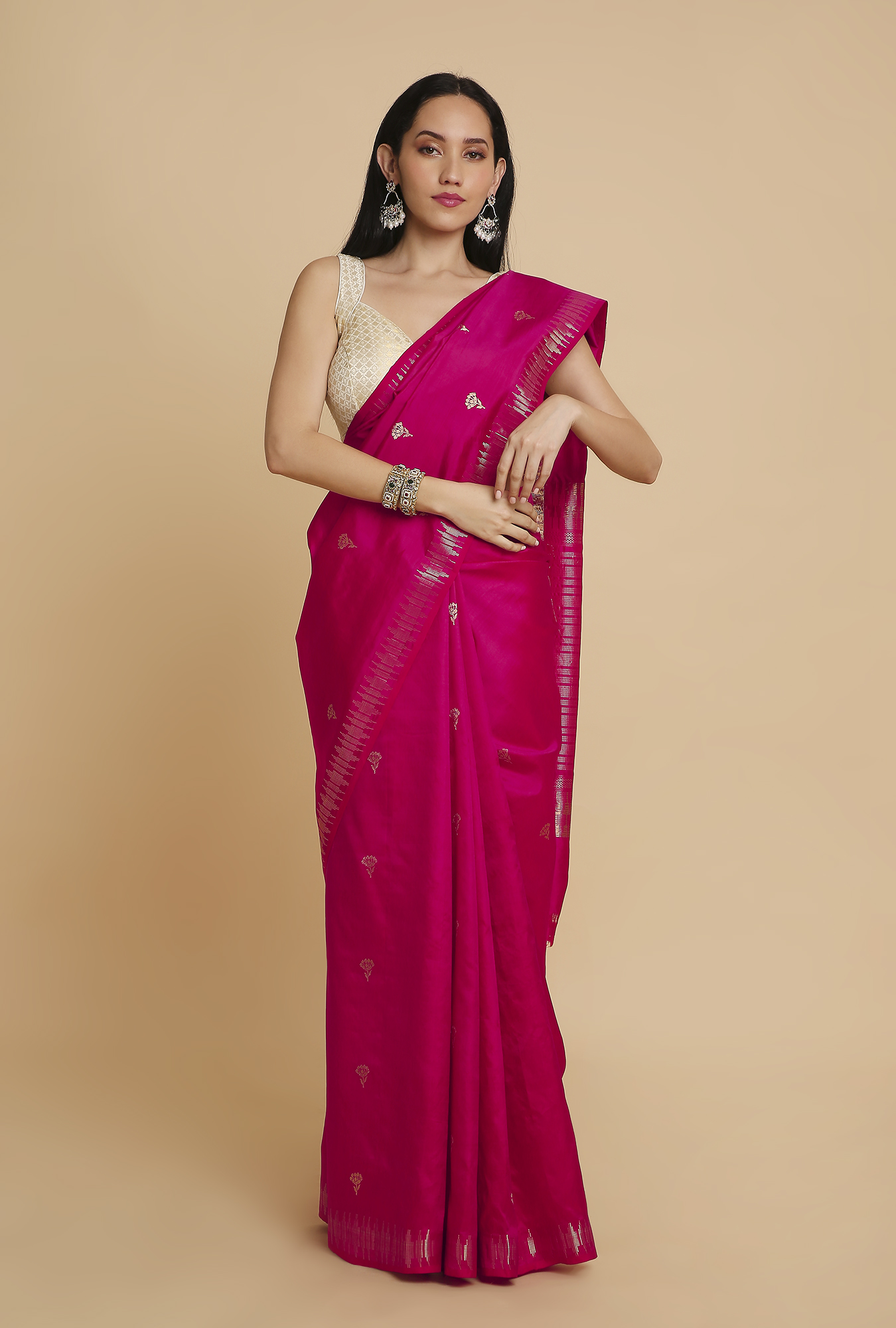 Rani Pink Puna Silk Saree