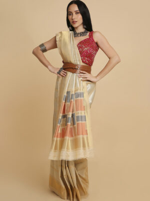 Golden Silver Brocade Silk