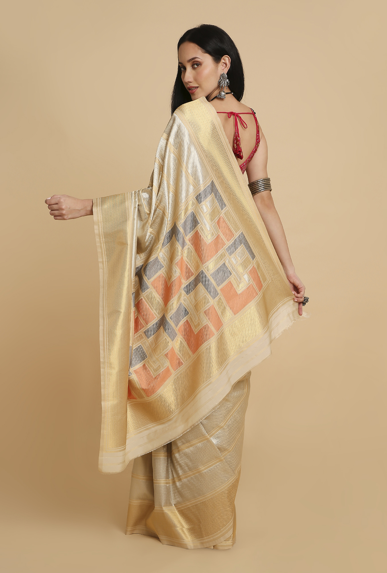 Golden Silver Brocade Silk