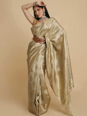 Light Olive Green Chiniya Silk Saree