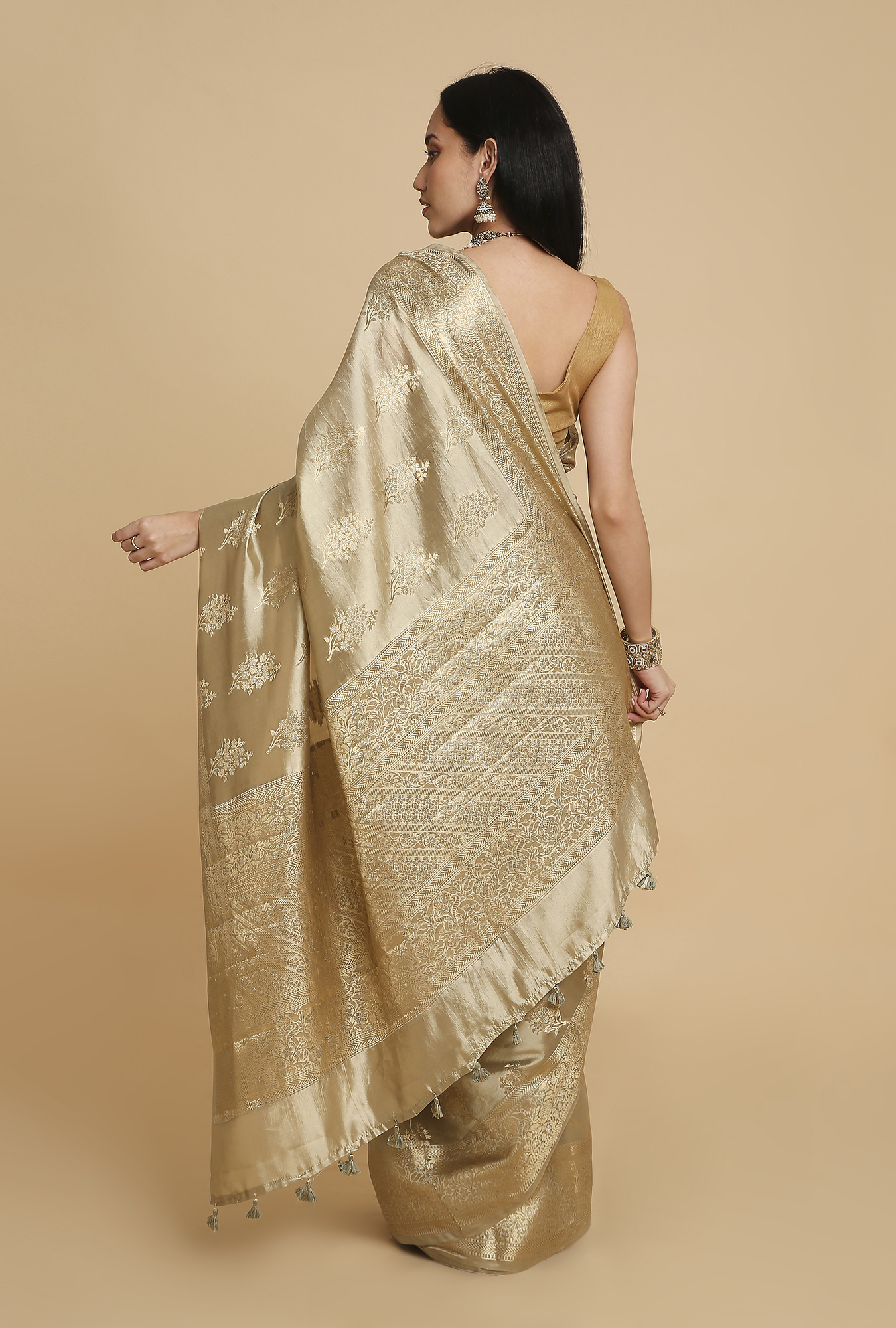 Light Olive Green Chiniya Silk Saree